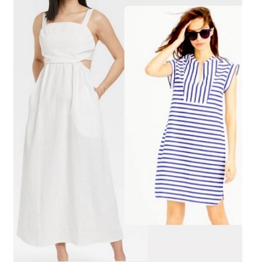 J. Crew and A New Day Summer Dress Bundle (2) Striped Linen, sz XS